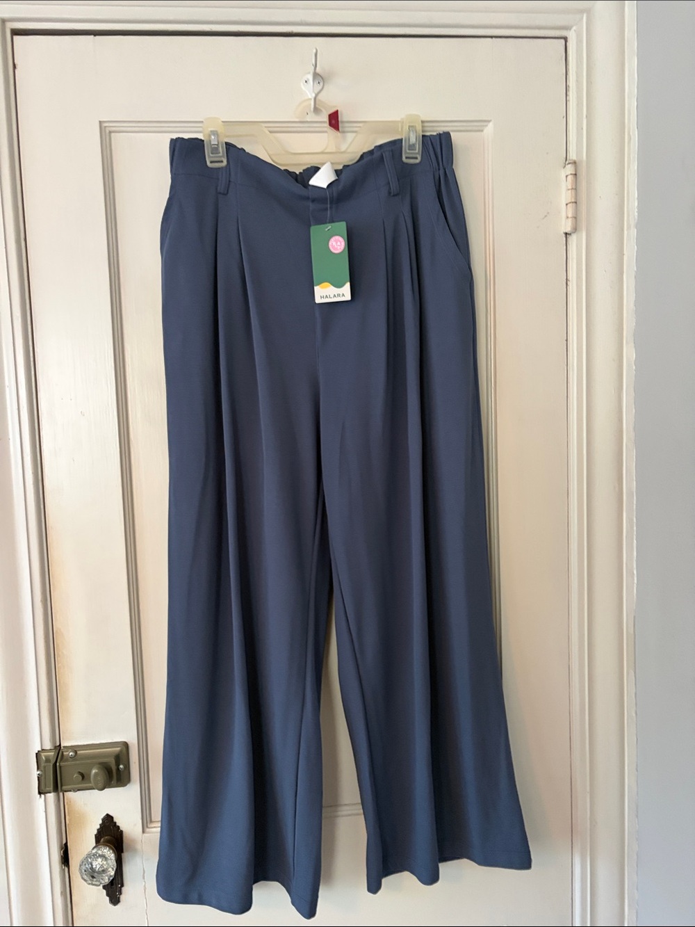 HALARA Wide-Leg Pleated Trousers in Dusty Blue